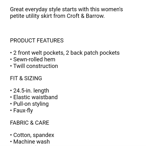 👀50% OFF🩷 NWT‼️ Croft & Barrow brand Petite Utility Skirt - Picture 3 of 6